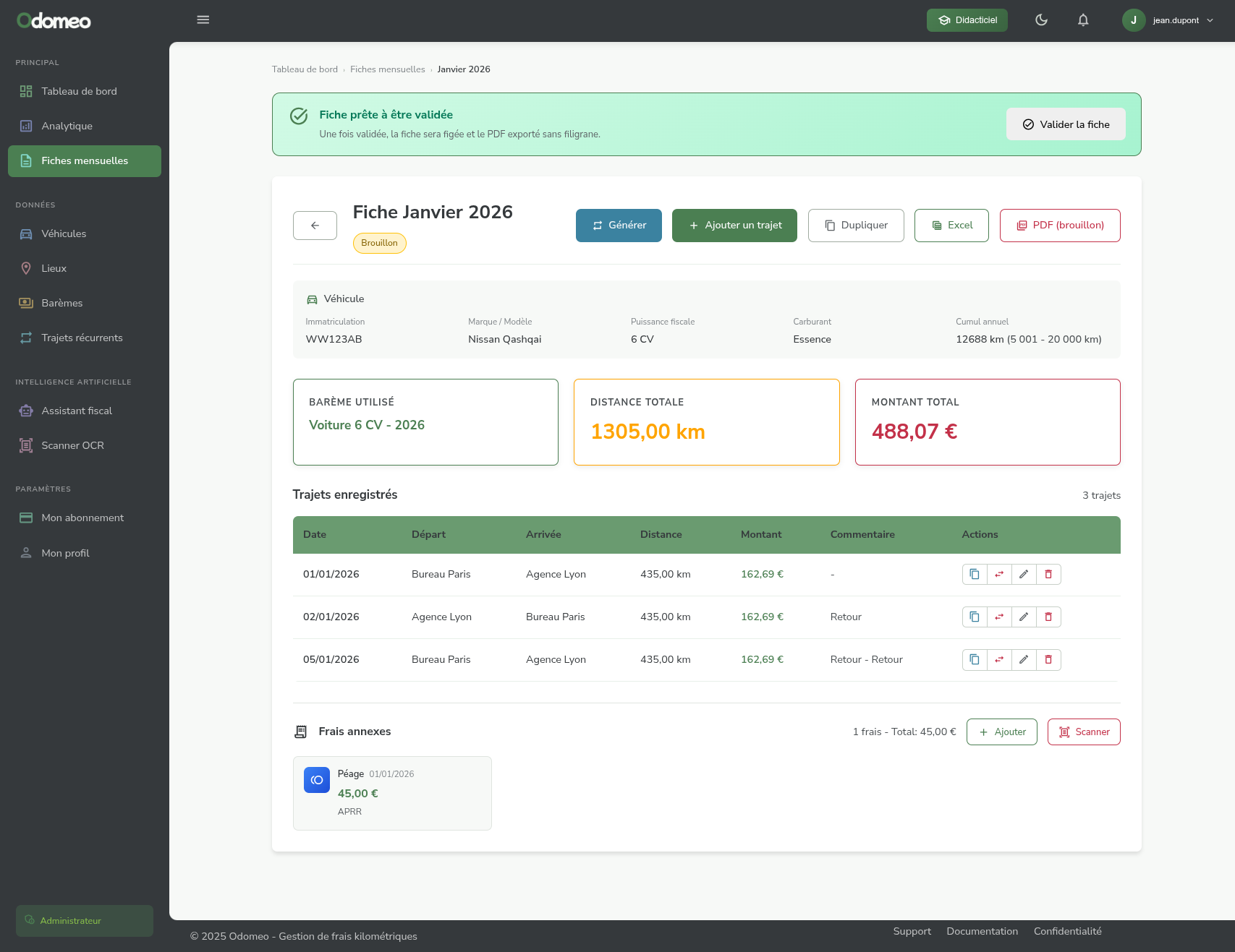 Fiche mensuelle Odomeo